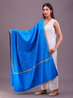 SWI STYLISH - Womens Blue Hand Embroidered Pure Wool Shawl