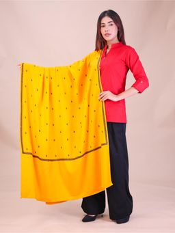 SWI STYLISH - Womens Yellow Hand Embroidered Pure Wool Shawl