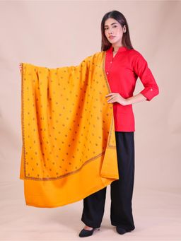 SWI STYLISH - Womens Mustard Hand Embroidered Pure Wool Shawl
