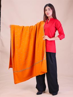 SWI STYLISH - Womens Mustard Hand Embroidered Pure Wool Shawl