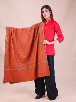SWI STYLISH - Womens Rust Hand Embroidered Pure Wool Shawl