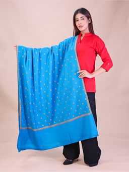 SWI STYLISH - Womens Blue Hand Embroidered Pure Wool Shawl