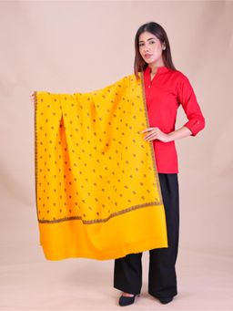 SWI STYLISH - Womens Yellow Hand Embroidered Pure Wool Shawl