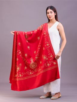 SWI STYLISH - Womens Maroon Hand Embroidered Pure Wool Shawl