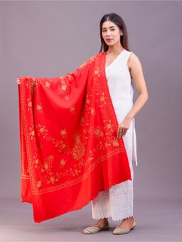 SWI STYLISH - Womens Red Hand Embroidered Pure Wool Shawl