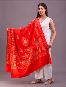 SWI STYLISH - Womens Red Hand Embroidered Pure Wool Shawl