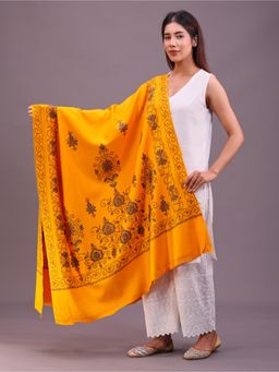 SWI STYLISH - Womens Yellow Hand Embroidered Pure Wool Shawl