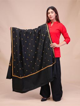 SWI STYLISH - Womens Black Hand Embroidered Pure Wool Shawl