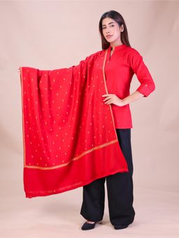SWI STYLISH - Womens Maroon Hand Embroidered Pure Wool Shawl