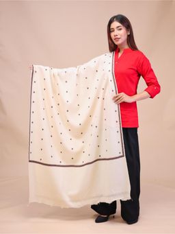 SWI STYLISH - Womens White Hand Embroidered Pure Wool Shawl