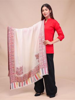 SWI STYLISH - Womens White Kani Wool Shawl