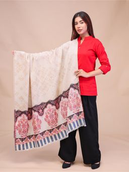 SWI STYLISH - Womens White Kani Wool Shawl