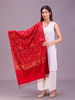 SWI STYLISH - Womens Maroon Aari Embroidery Wool Stole