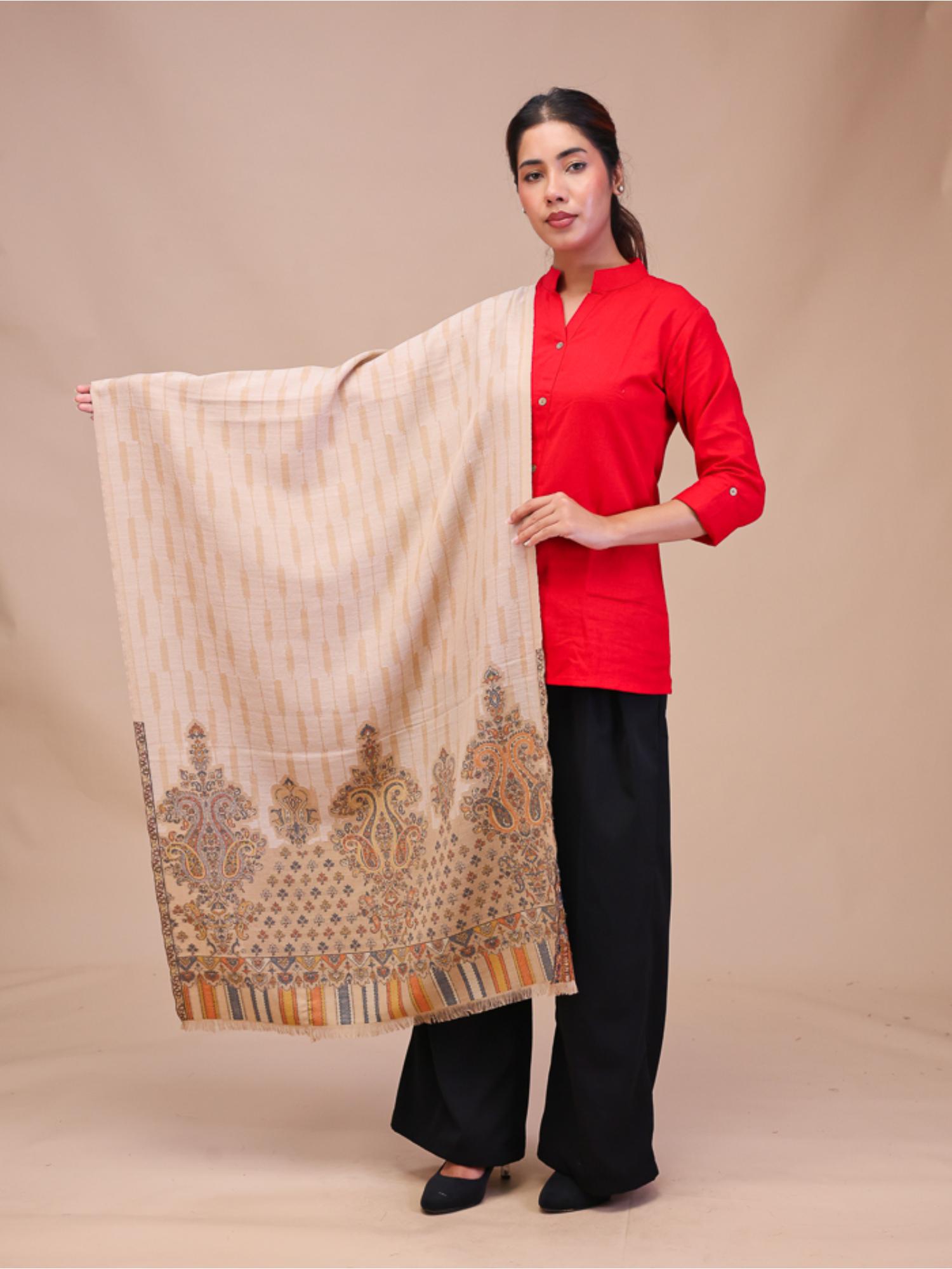 swi stylish Womens Beige Woven Design Wool Stole-picture-20