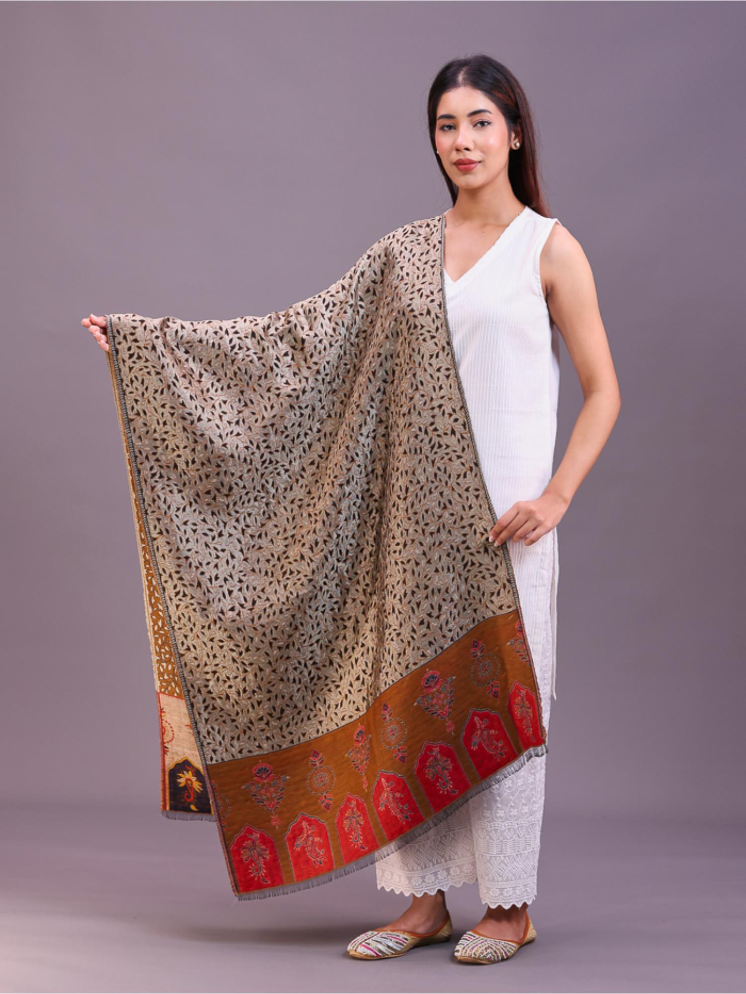 swi stylish Womens Beige Woven Design Wool Stole-picture-23