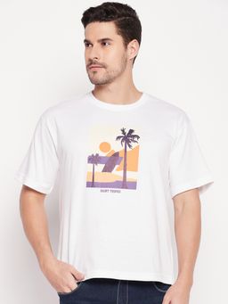Club York - Men White Printed Round Neck T-shirt