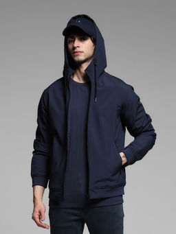 Jack & Jones - Navy Blue Solid Polyester Blend Regular Jacket