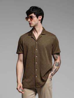 Jack & Jones - Brown Self Design Polyester Regular Shirt