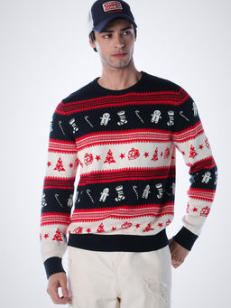 Jack & Jones - Red Self Design Cotton Blend Regular Sweater