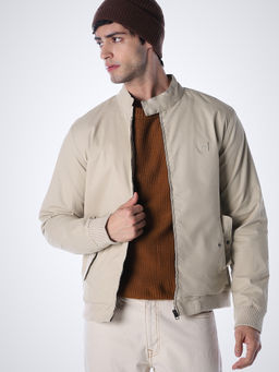 Jack & Jones - Beige Solid Cotton Blend Regular Jacket