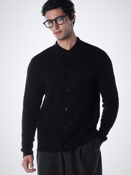 Jack & Jones - Black Solid Cotton Blend Regular Sweater