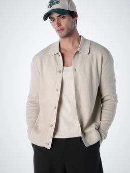 Jack & Jones - Beige Solid Cotton Blend Regular Sweater
