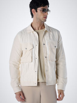 Jack & Jones - Beige Self Design Polyester Regular Jacket