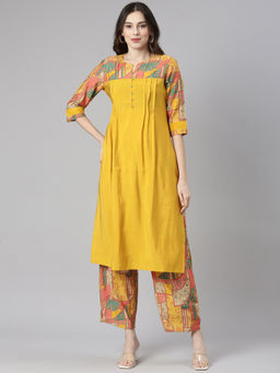 NEERU'S - Mustard Printed Straight Kurta and Palazzo (Set of 2)