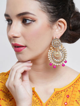 Karatcart - Gold Plated Pink Drop Kundan Chandbali Earrings