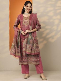 Libas - Pink Embroidered Straight Kurta Pant with Dupatta