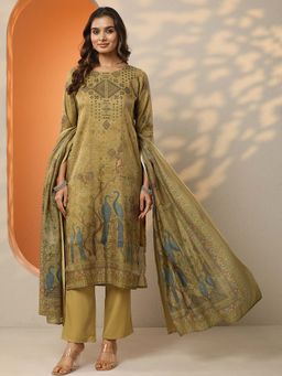 Libas - Mustard Embroidered Straight Kurta Pant with Dupatta