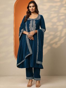Libas - Embroidered Velvet A-Line Kurta Pant with Dupatta