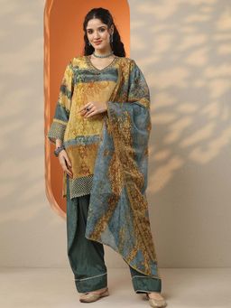 Libas - Mustard Embroidered Straight Kurta Pant with Dupatta