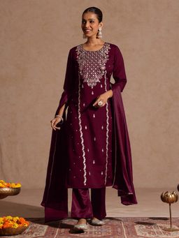 Janasya - Women'S Maroon Embroidered Kurta Pant with Dupatta