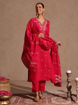 Janasya - Women'S Pink Embroidered Kurta Pant with Dupatta
