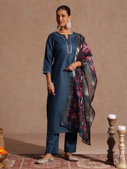 Janasya - Women'S Teal Design Kurta Pant with Dupatta