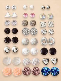 OOMPH - Combo of 24 Crystal and Pearl Delicate Small Ear Stud Earrings