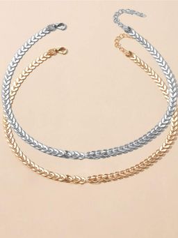 OOMPH - Combo of 2 Gold and Silver Tone Delicate Choker Necklace