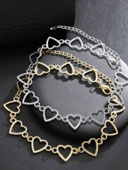 OOMPH - Combo of 2 Gold and Silver Heart Choker Necklace