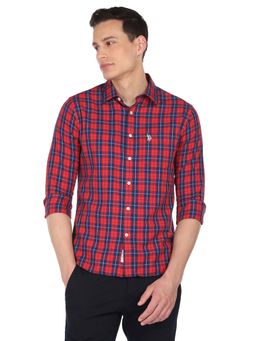 U.S. POLO ASSN. - Men Red Premium Cotton Check Casual Shirt