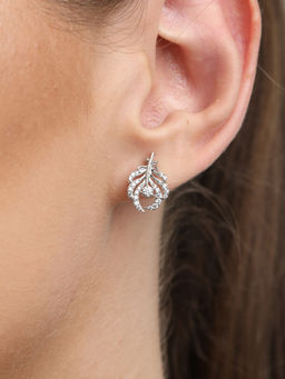 CLARA - Silver Rhodium Plated Swiss Zirconia Nusa Earrings With Screw Back For Women & Girls