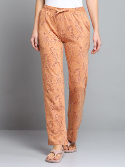 Monte Carlo - Women Printed Orange Drawstring Mid Rise Regular Fit Pajama