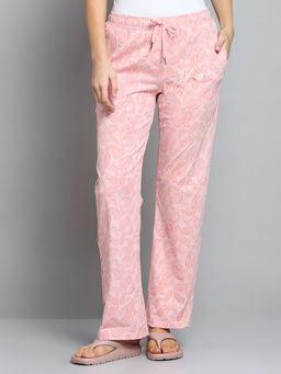 Monte Carlo - Women Printed Peach Drawstring Mid Rise Regular Fit Pajama