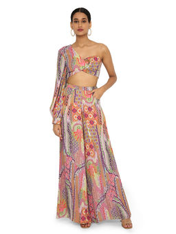PS Pret by Payal Singhal - Juveria African Print Crepe One Shoulder Top with Palazzo (Set of 2)