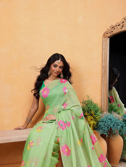 Silk Land - Cotton Jamdani Saree with Unstitched Blouse