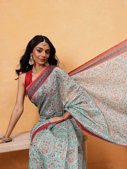 Silk Land - Printed Kalamkari Saree with Unstitched Blouse