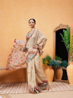 Silk Land - Printed Kalamkari Saree with Unstitched Blouse