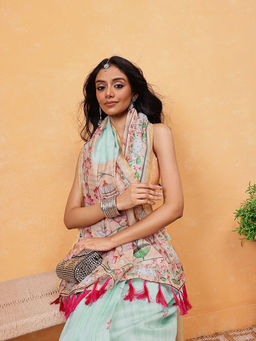 Silk Land - Printed Kalamkari Saree with Unstitched Blouse