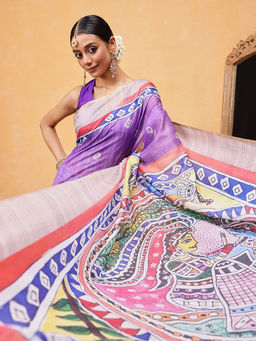 Silk Land - Madhubani Printed Saree with Unstitched Blouse