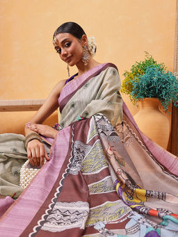Silk Land - Madhubani Printed Saree with Unstitched Blouse